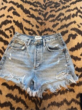 Agolde Light Wash High-Rise Frayed Denim Shorts